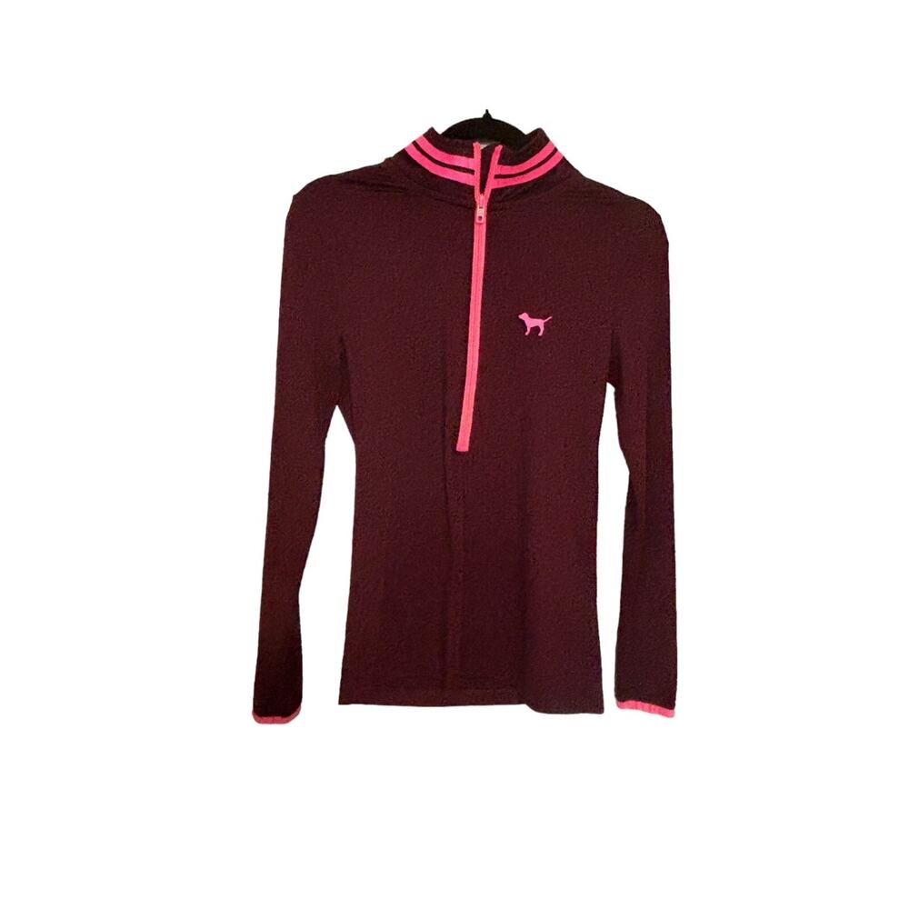 Victoria Secret Pink Ultimate 1/4 Zip Long Sleeve Top Burgundy Pink XS Athletic